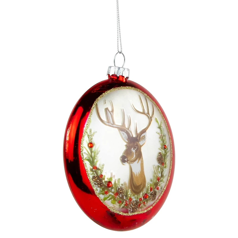 Glittered Reindeer Glass Christmas Disc Ornament