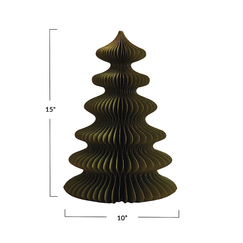 Hello Honey® 15" Green Paper Folding Honeycomb Tree with Gold Glitter