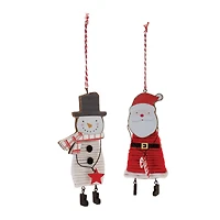 6.5" Wood & Felt Snowman & Santa Ornaments Set