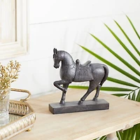 Traditional Brown Polystone Standing Horse Table Sculpture, 9" x 9" x 3"