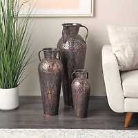 Copper Metal Tall Floor Weathered Amphora Vase Set, 3ct.