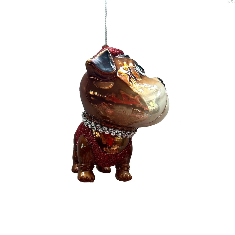 4" Brown & Red Bulldog with Bling Glass Ornament by Ashland®