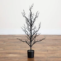 3ft. Pre-Lit Artificial Halloween Black Spooky Twig Tree with 100 Orange & Purple Copper Wire String LED Lights