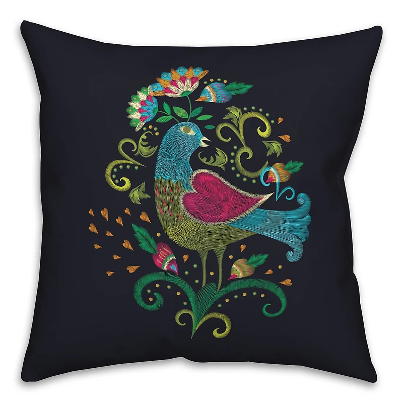 Bright Folk Bird 18" x 18" Throw Pillow