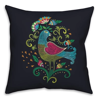 Bright Folk Bird 18" x 18" Throw Pillow