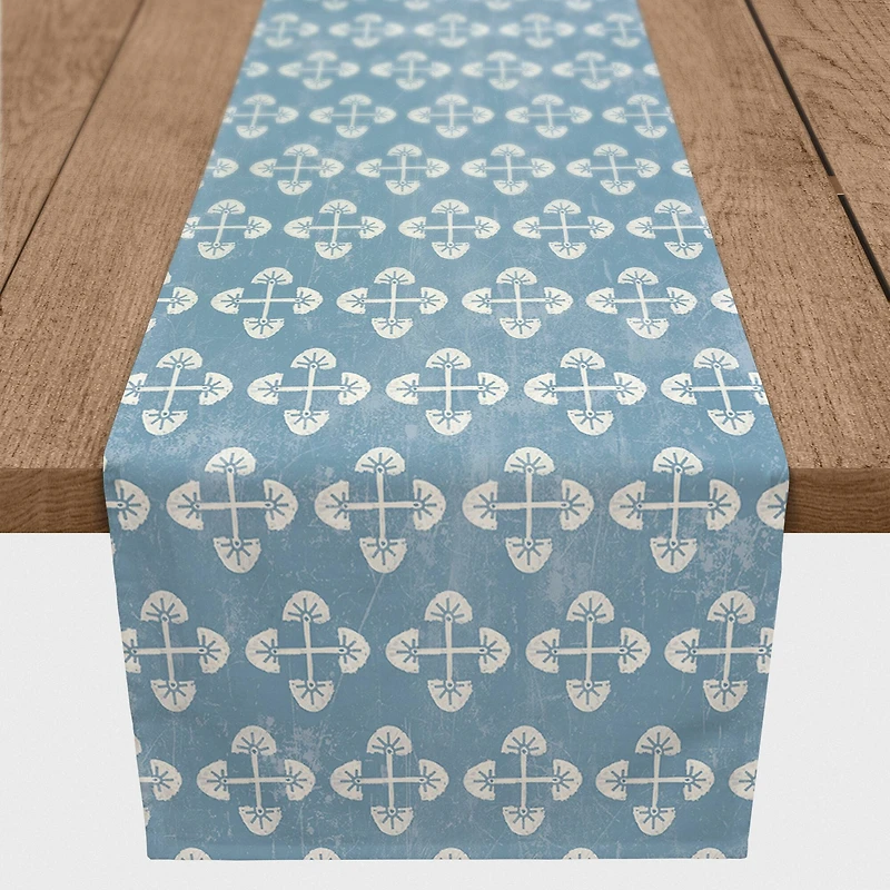 72" Blue Tribal Pattern Cotton Twill Runner