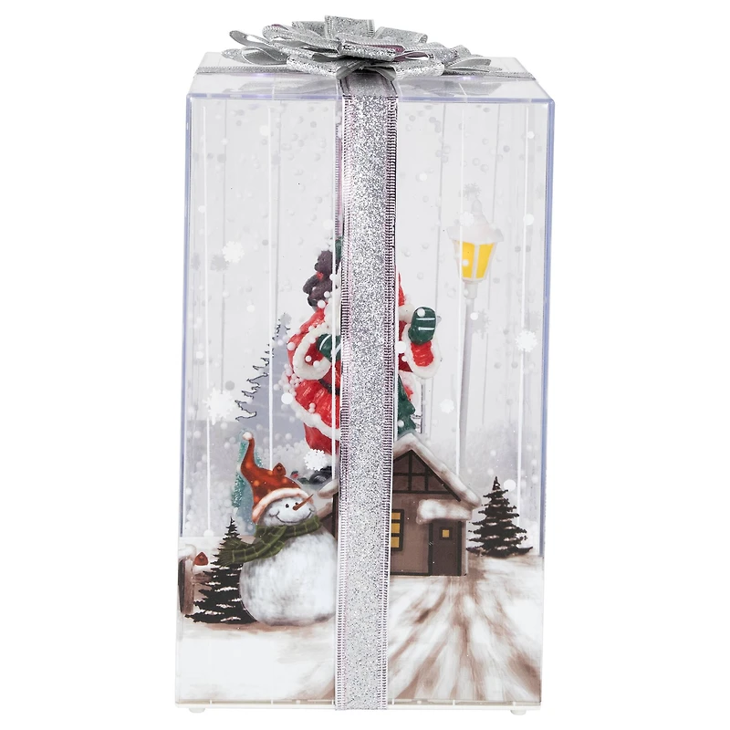 Lighted and Musical Santa Snowing Gift Box with Ribbon Christmas Decoration - 12"