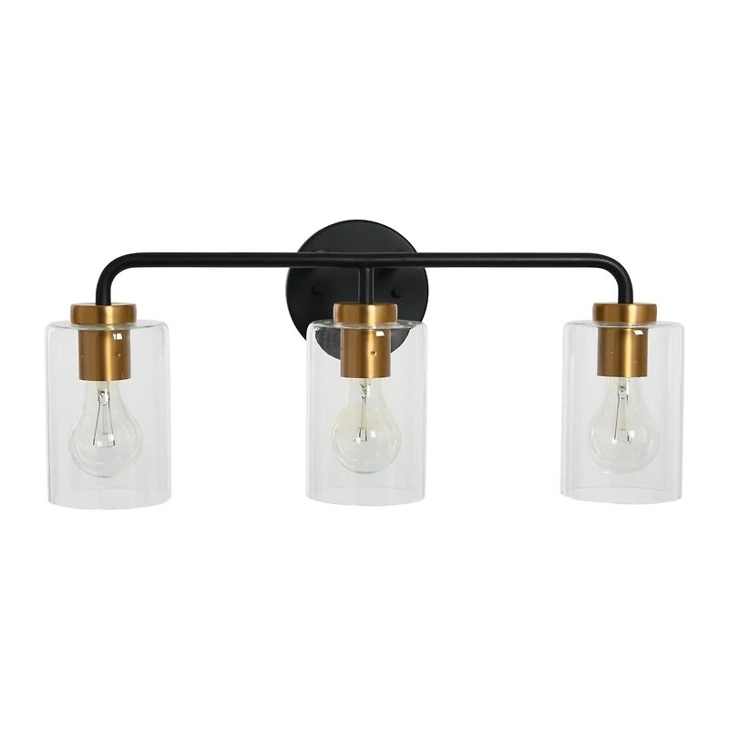 Hello Honey® Robert Stevenson Lighting Kendrick Matte Black & Brushed Gold Metal & Glass 3-Light Vanity Light
