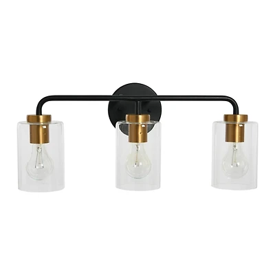Hello Honey® Robert Stevenson Lighting Kendrick Matte Black & Brushed Gold Metal & Glass 3-Light Vanity Light