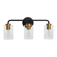 Hello Honey® Robert Stevenson Lighting Kendrick Matte Black & Brushed Gold Metal & Glass 3-Light Vanity Light