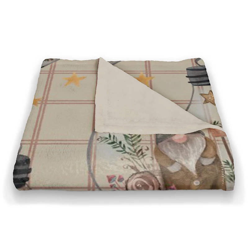 Cream and Check Gnome Globe Pattern Coral Fleece Blanket