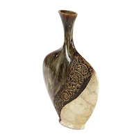 Brown Ceramic Traditional Vase, 18" x 11" x 3"