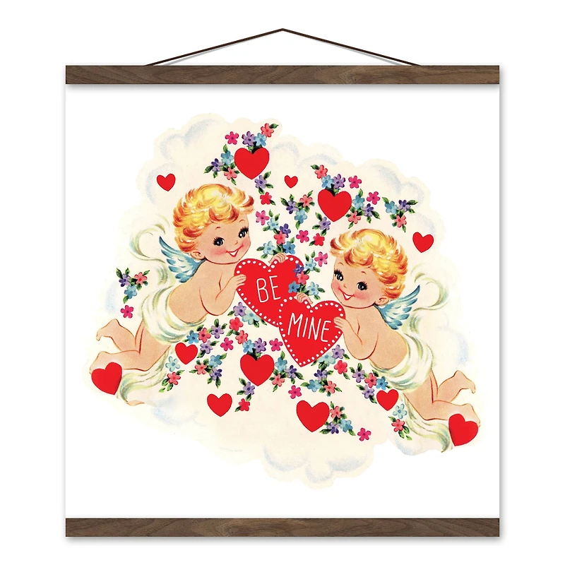 Retro Cupids Teak Hanging Canvas