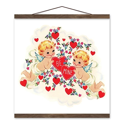 Retro Cupids Teak Hanging Canvas