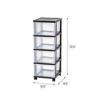IRIS® 32.5" Black & Clear 4-Drawer Narrow Plastic Storage Carts, 2ct.