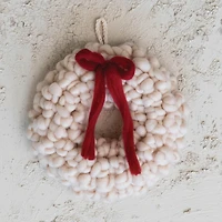 Hello Honey® 11.75" Cream Round Wool Wreath with Red Bow