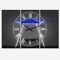 Designart Neon UFO Abducting Cow Modern 3 Panel Large Wall Clock