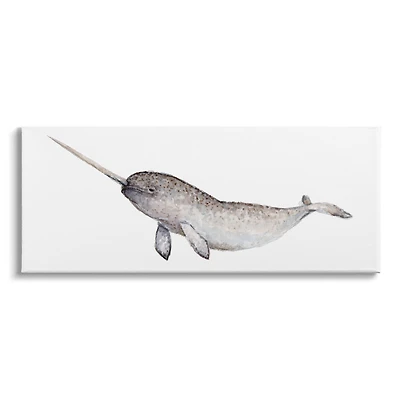 Stupell Industries Baby Narwhal Watercolor Painting Children's Nursery Aquatic Animal Canvas Wall Art