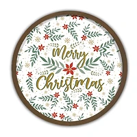 Merry Christmas Botanical Round Wall Art in Brown Frame