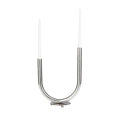 The Novogratz 14" Silver Stainless Steel Abstract U-Shaped Candelabra