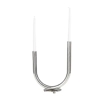 The Novogratz 14" Silver Stainless Steel Abstract U-Shaped Candelabra