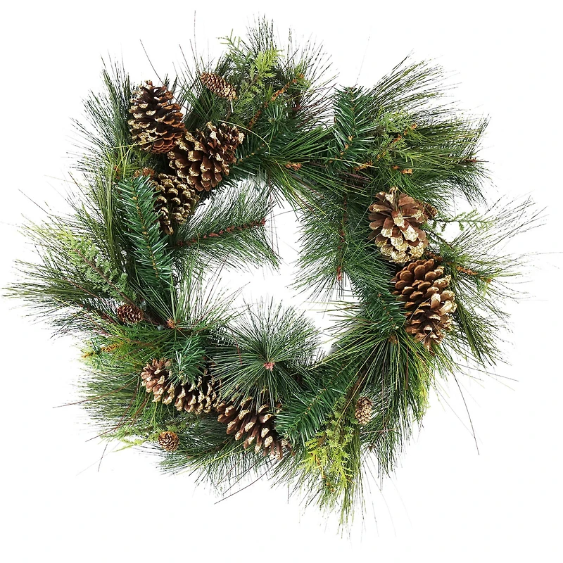 30" Mixed Pine with Pinecones & Gold Glitter Artificial Wreath