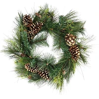 30" Mixed Pine with Pinecones & Gold Glitter Artificial Wreath