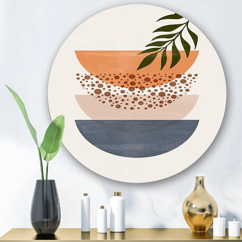 Designart - Abstract Geometrical Sun and Moon With Leaf III