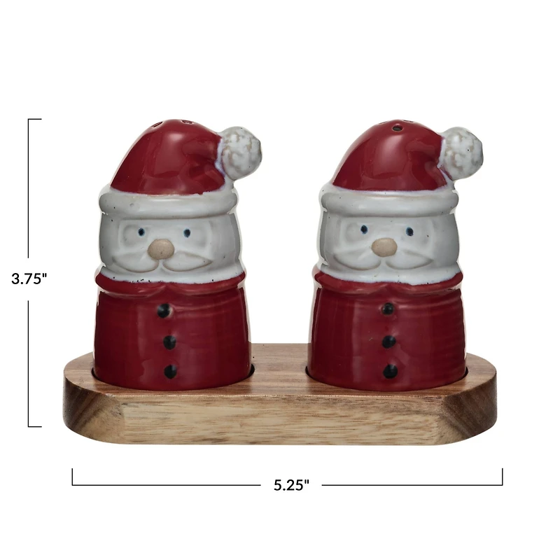 Hello Honey® Santa Salt & Pepper Shakers on Acacia Wood Tray