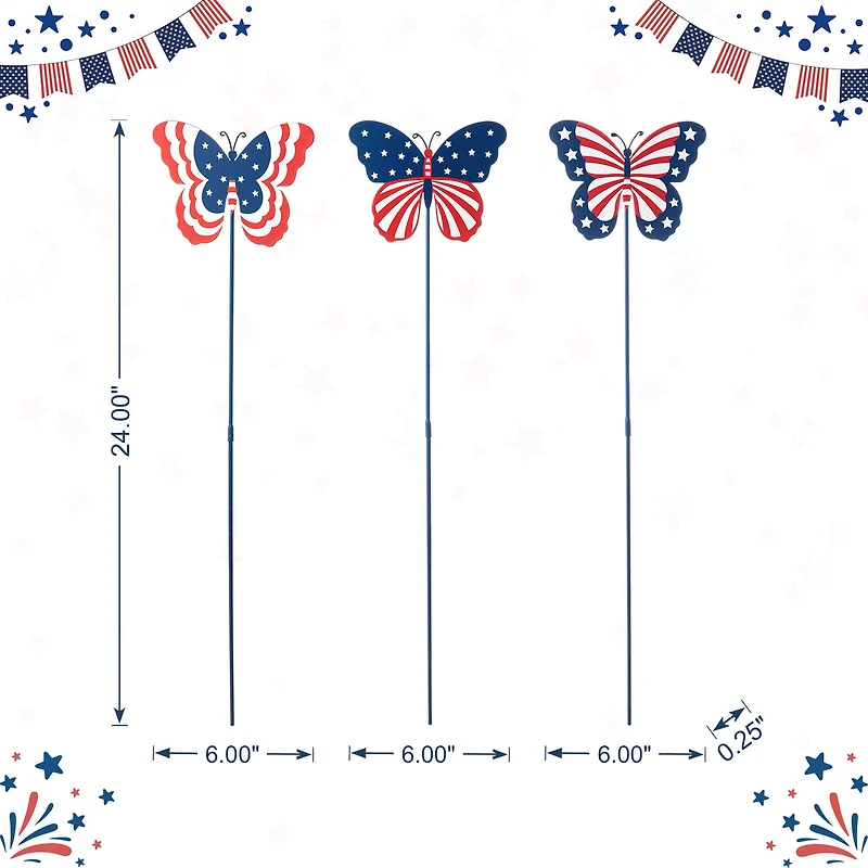 Glitzhome® 24" Patriotic Butterfly Yard Stake Set