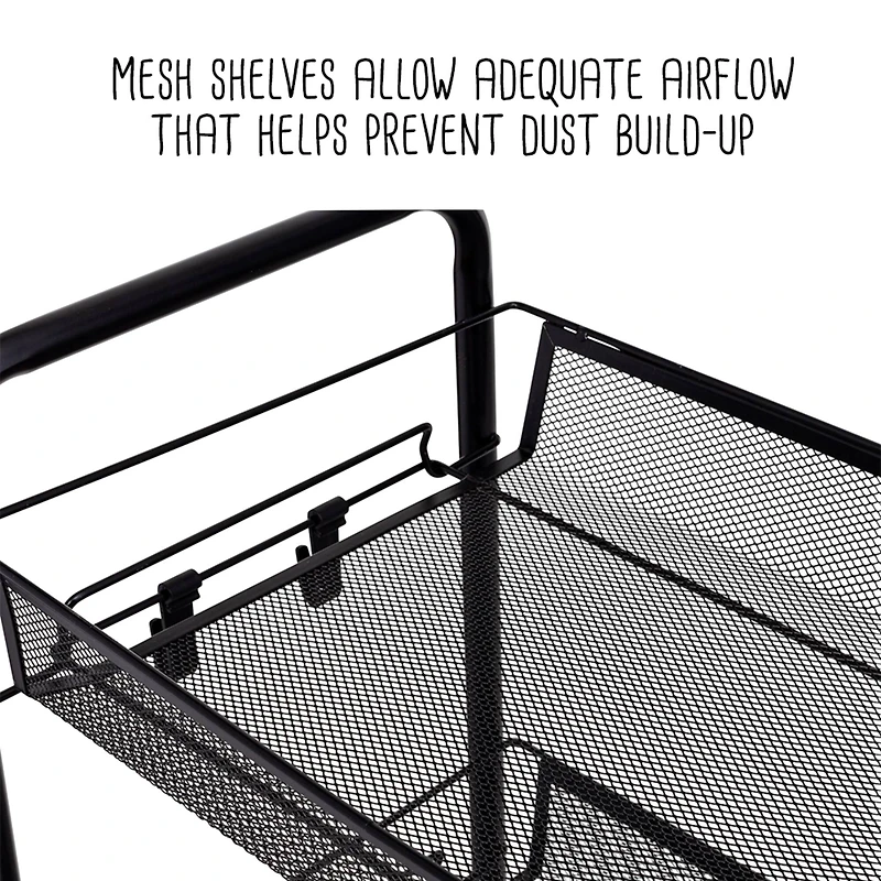 Honey Can Do Black 4-Tier Metal Rolling Cart with Trays