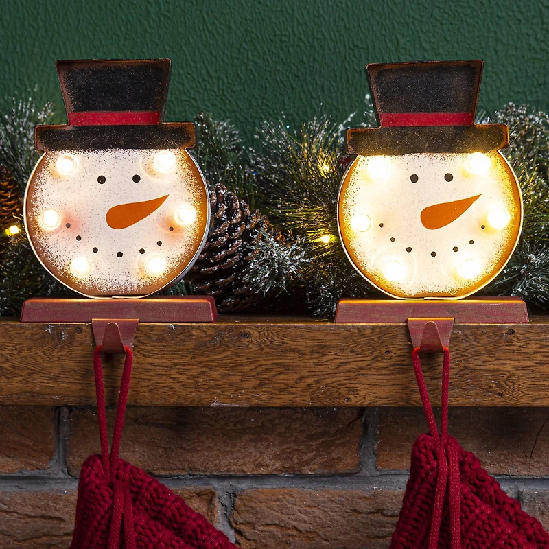Glitzhome® 7" Marquee LED Snowman Head Stocking Holder Set