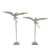 Silver Aluminum Eclectic Bird Sculpture, Set of 2 32", 25"