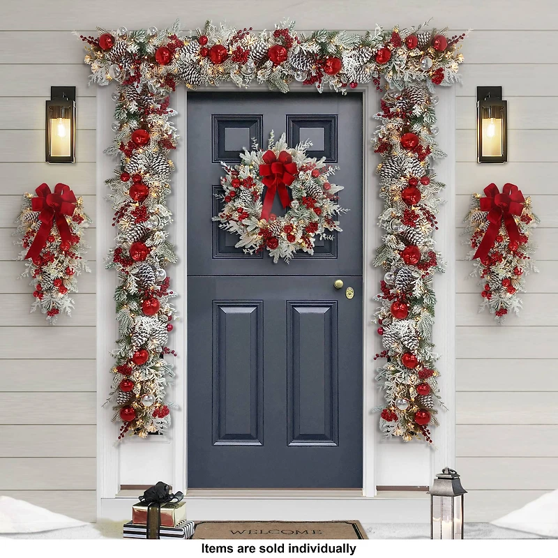 26" Battery-Operated Pre-Lit Decorated with Red Bow