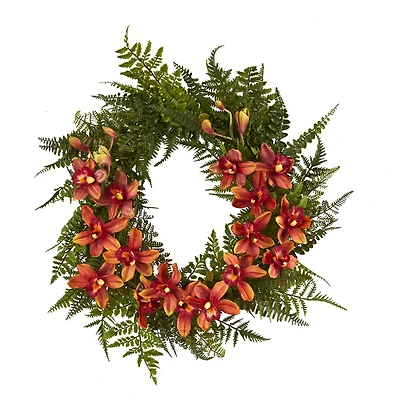 24" Mixed Fern & Cymbidium Orchid Wreath