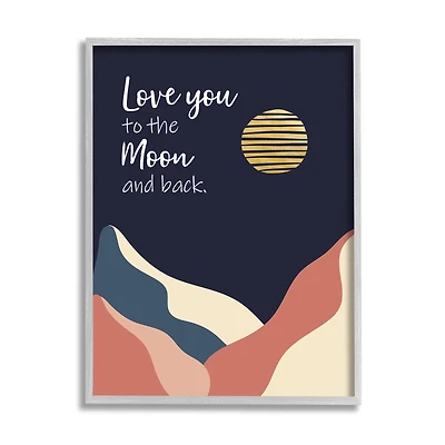 Stupell Industries Love You to Moon Phrase Night Sky Mountains in Gray Frame Wall Art
