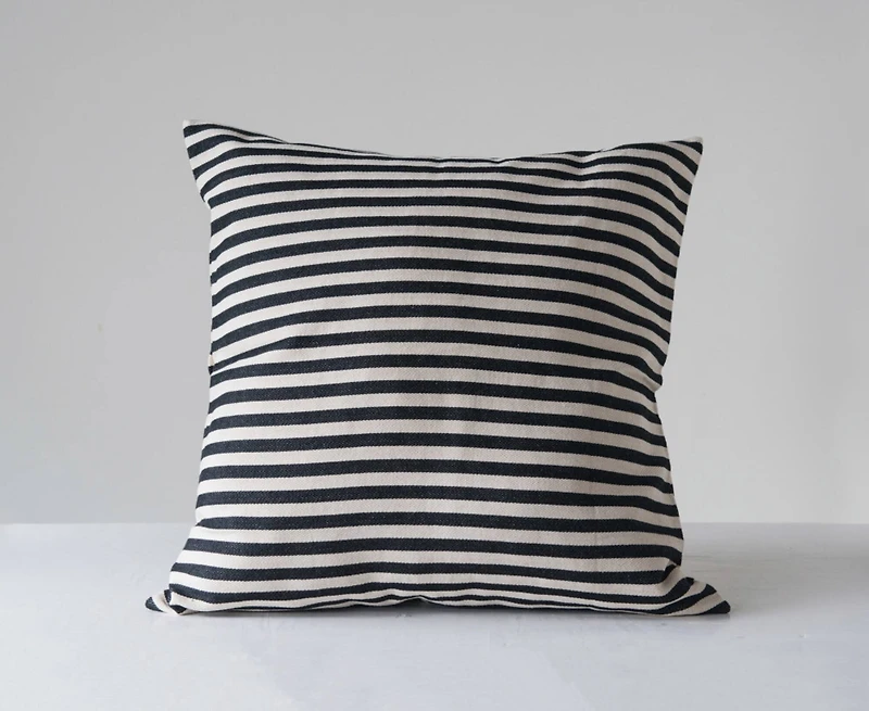 Hello Honey® Black and Cream Woven Cotton Striped Pillow