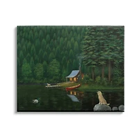 Stupell Industries Log Cabin Lakehouse Scene Pet Dogs Tree Forest Canvas Wall Art