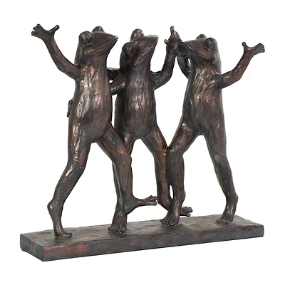18" Bronze Patina 3 Dancing Frogs Sculpture