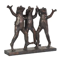 18" Bronze Patina 3 Dancing Frogs Sculpture