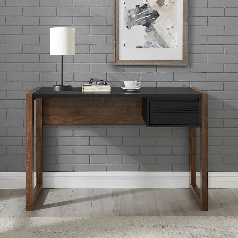 Walker Edison 46" Dark Walnut/Solid Black Fluted Drawer Writing Desk
