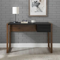 Walker Edison 46" Dark Walnut/Solid Black Fluted Drawer Writing Desk