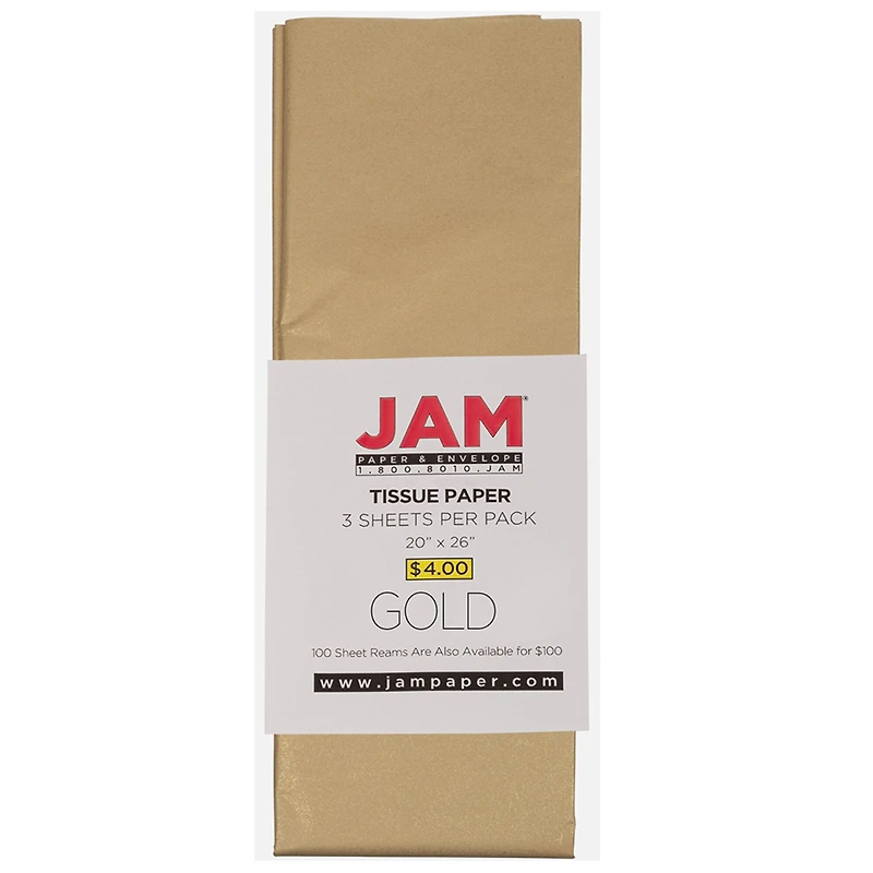 JAM Paper Gold 20" x 26" Tissue Paper, 3ct.