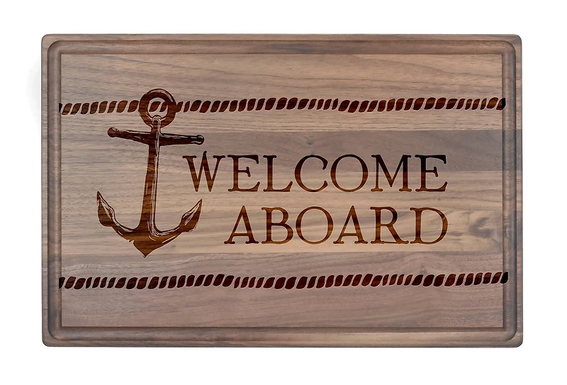 17" Welcome Aboard Walnut Wood Cutting Board