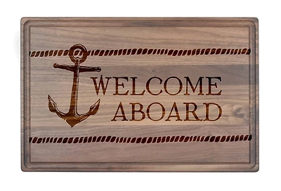 17" Welcome Aboard Walnut Wood Cutting Board