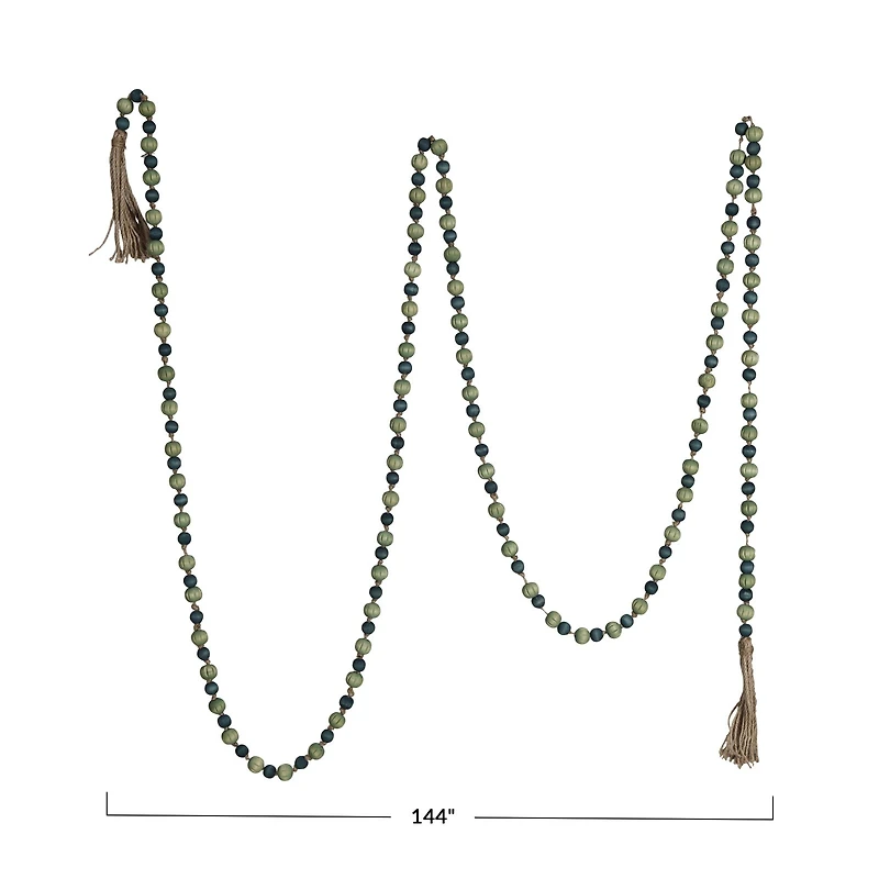 Hello Honey® 12ft. Green & Blue Paulownia Wood Beads with Jute Tassels Garland