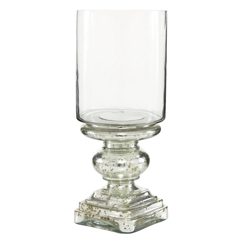 16" Silver Glass Traditional Candle Holder