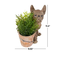 11" Textured Brown Dog Planter with Antique Pot