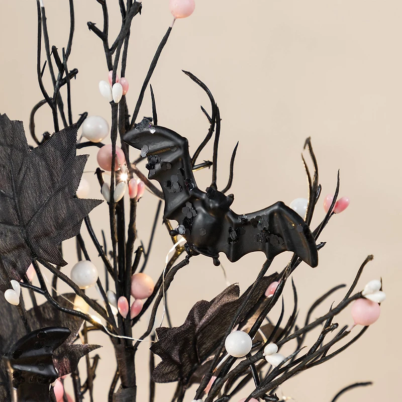 Glitzhome® 20"H Lighted Black and Pink Halloween Berries Table Tree