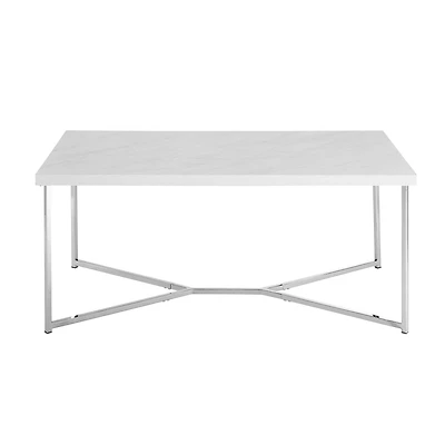 Luxe 42" Faux White Marble & Chrome Y Leg Modern Glam Coffee Table